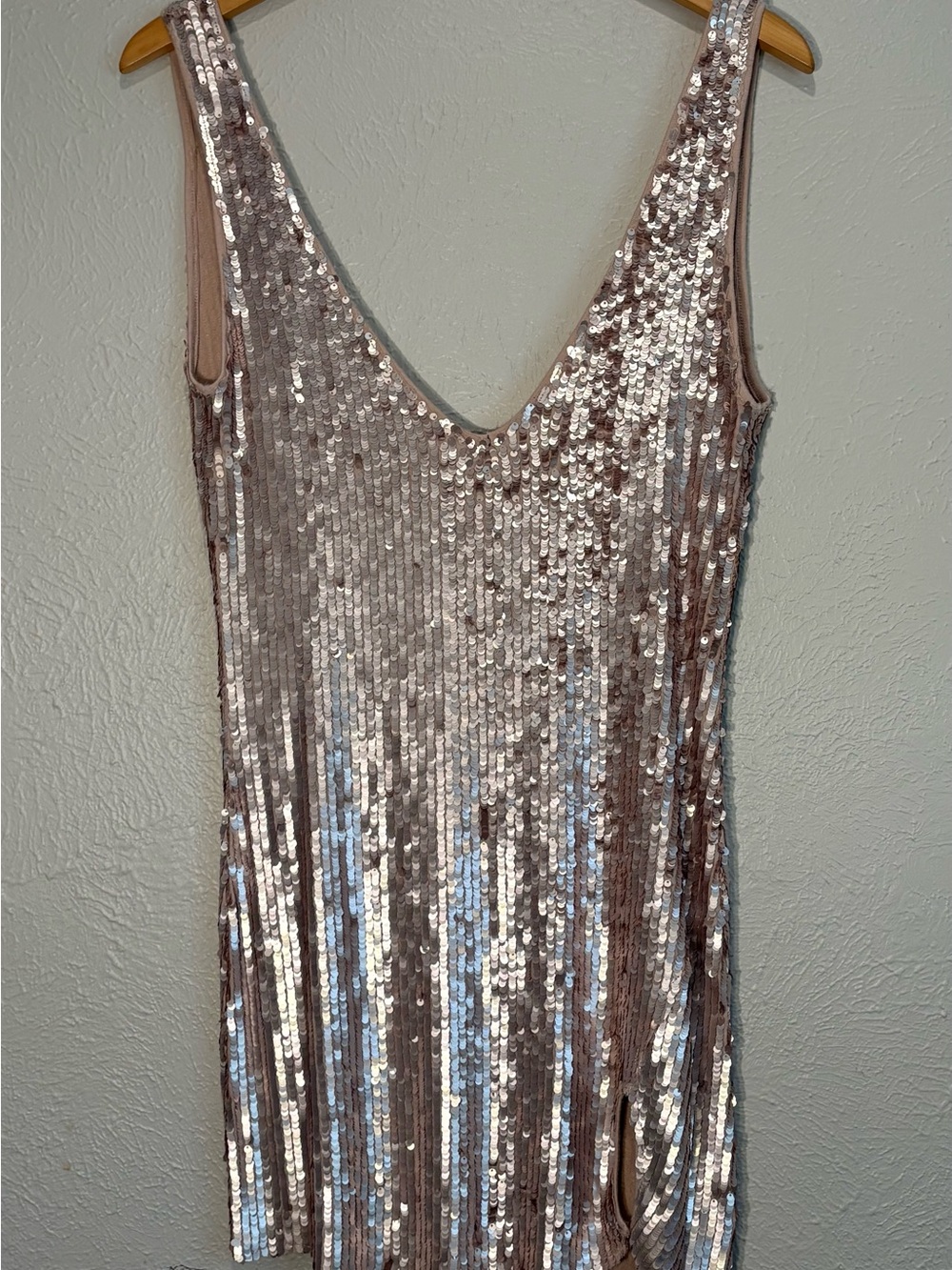 Intimately Free People Sequin mauve V-neck Tank Mini Dress, Sz- S